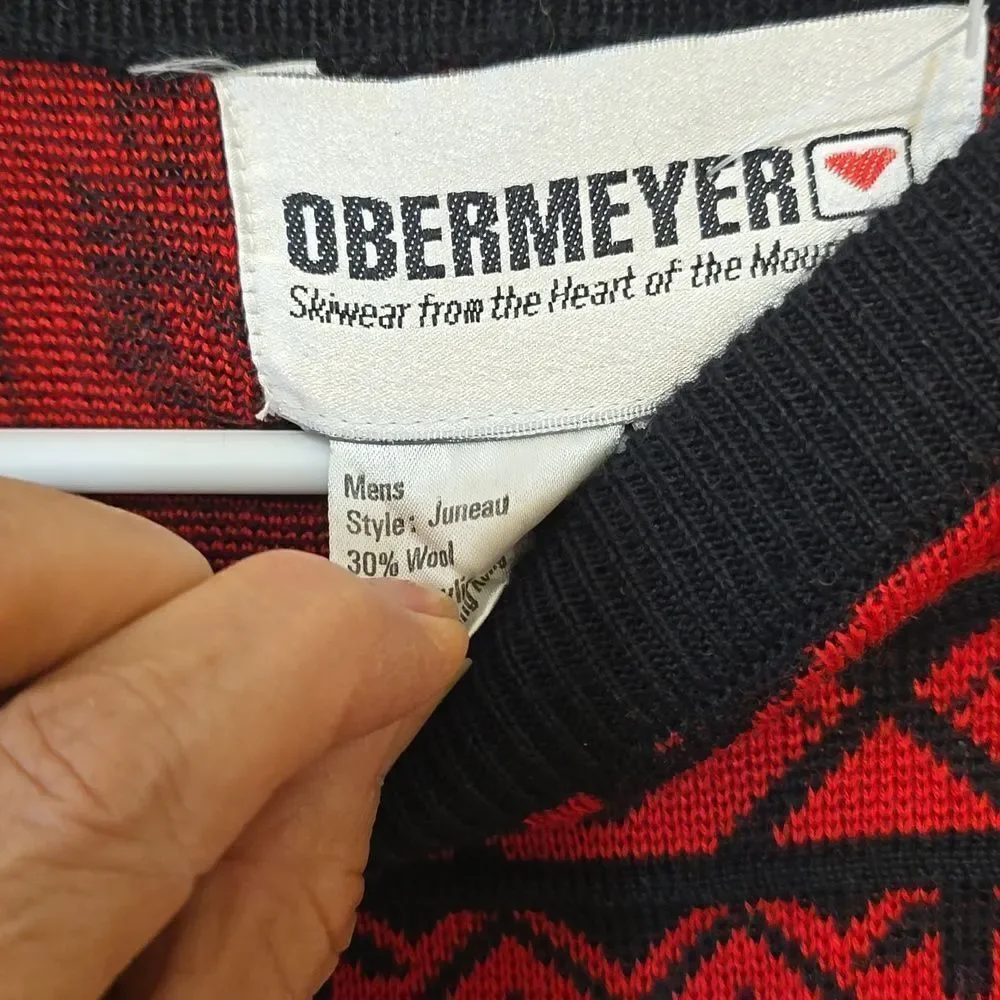 Vintage Obermeyer Wool Blend Snowflake Print Ski Crewneck Sweater Mens XL‎